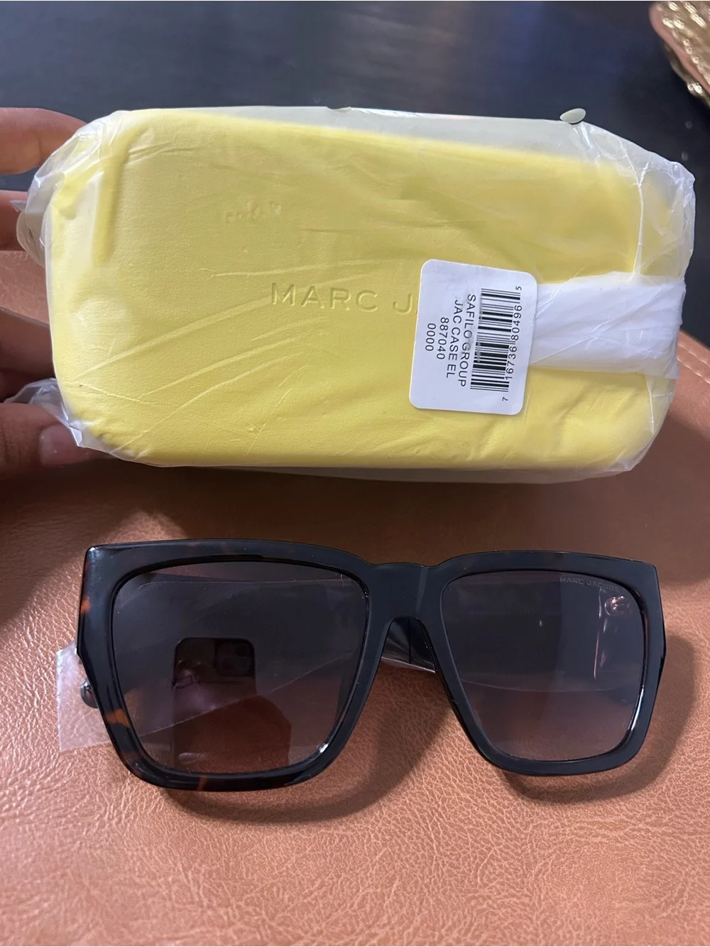Marc Jacobs Yellow Sunglasses Case with Black Tortoiseshell Sunglasses